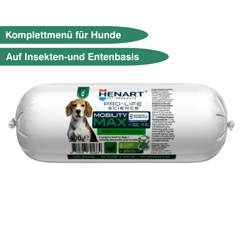 Insekten- und Entenwurst für Hunde | Komplettmenü - HenArt® | Nachhaltiges Tierfutter für Hund und Katze 